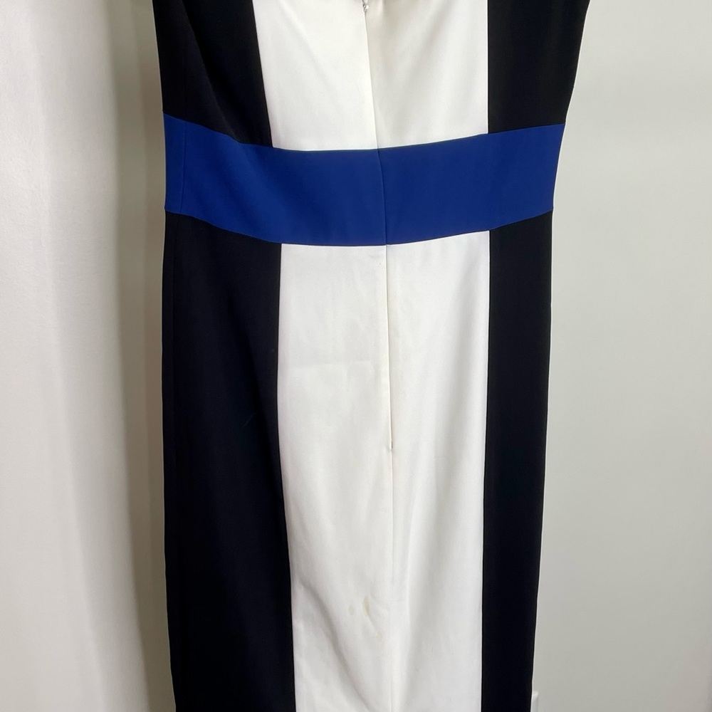 New BCBG MaxAzria blue black and white colorblock dress